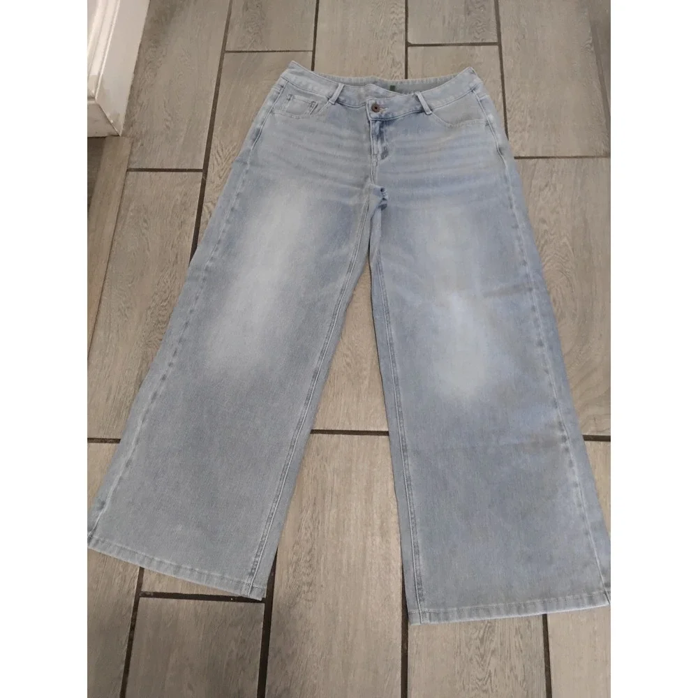 Halara Wide Leg Denim Jeans Light Wash Blue Petite Small 02869510